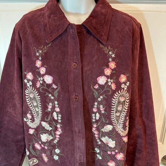 Brandon Thomas Maroon Suede Leather Embroidered Blazer Sz L - Picture 12 of 12